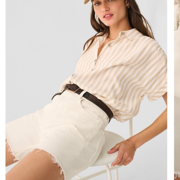 Faherty Sunwashed Denim Jean Short white cotton longer modest 32 - Picture 7 of 14